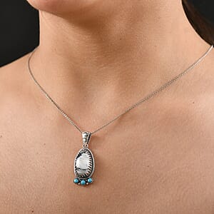 D'Joy Artisan Crafted White Buffalo and Sleeping Beauty Turquoise 13.35 ctw Southwest Pendant without Chain in Black Oxidized Sterling Silver