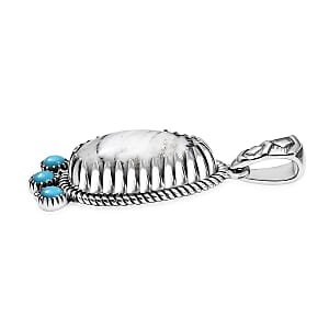 D'Joy Artisan Crafted White Buffalo and Sleeping Beauty Turquoise 13.35 ctw Southwest Pendant without Chain in Black Oxidized Sterling Silver