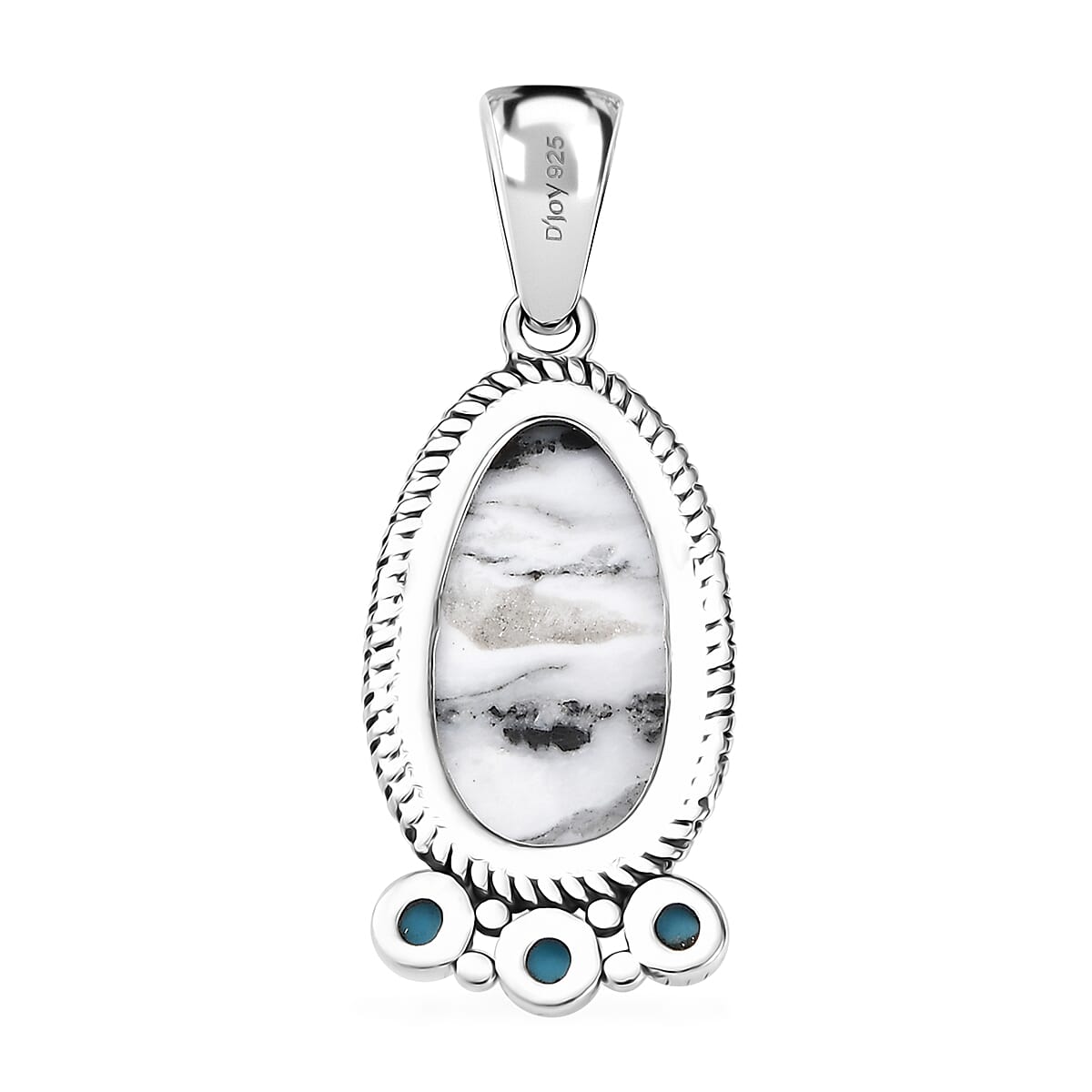 D'Joy Artisan Crafted White Buffalo and Sleeping Beauty Turquoise 13.35 ctw Southwest Pendant without Chain in Black Oxidized Sterling Silver