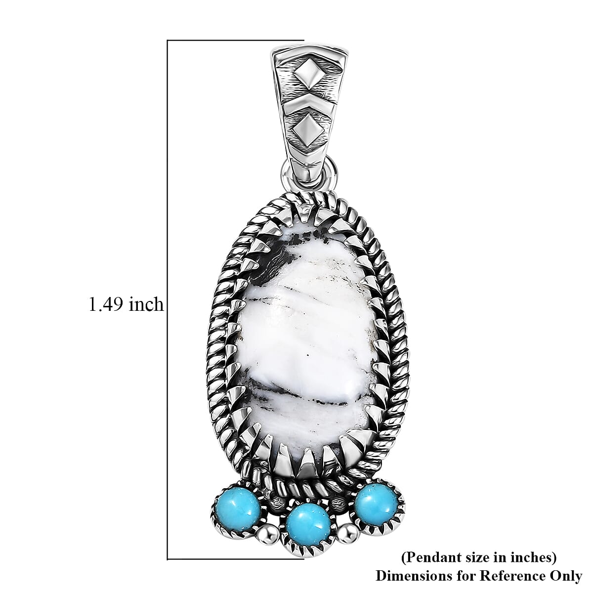 D'Joy Artisan Crafted White Buffalo and Sleeping Beauty Turquoise 13.35 ctw Southwest Pendant without Chain in Black Oxidized Sterling Silver