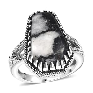 D'Joy Artisan Crafted White Buffalo 12.50 ctw Southwest Ring in Black Oxidized Sterling Silver (Size 10.0)
