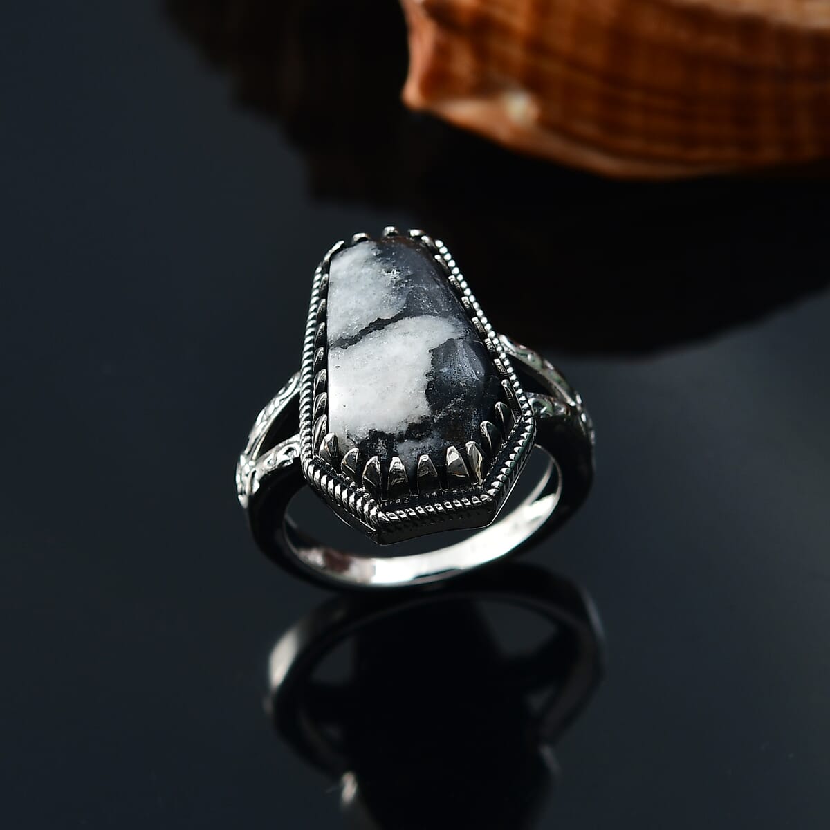 D'Joy Artisan Crafted White Buffalo 12.50 ctw Southwest Ring in Black Oxidized Sterling Silver (Size 10.0) image number 1