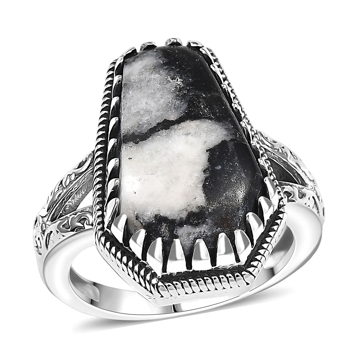 Artisan Crafted White Buffalo Ring in Black Oxidized Sterling Silver (Size 10.0) 12.50 ctw