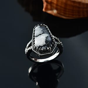 D'Joy Artisan Crafted White Buffalo 12.50 ctw Southwest Ring in Black Oxidized Sterling Silver (Size 8.0)