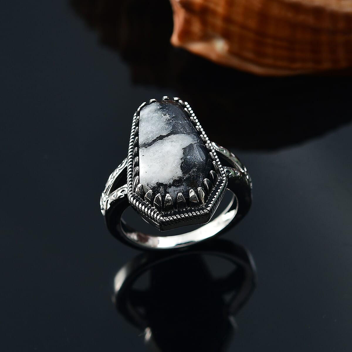 D'Joy Artisan Crafted White Buffalo 12.50 ctw Southwest Ring in Black Oxidized Sterling Silver (Size 9.0) image number 1