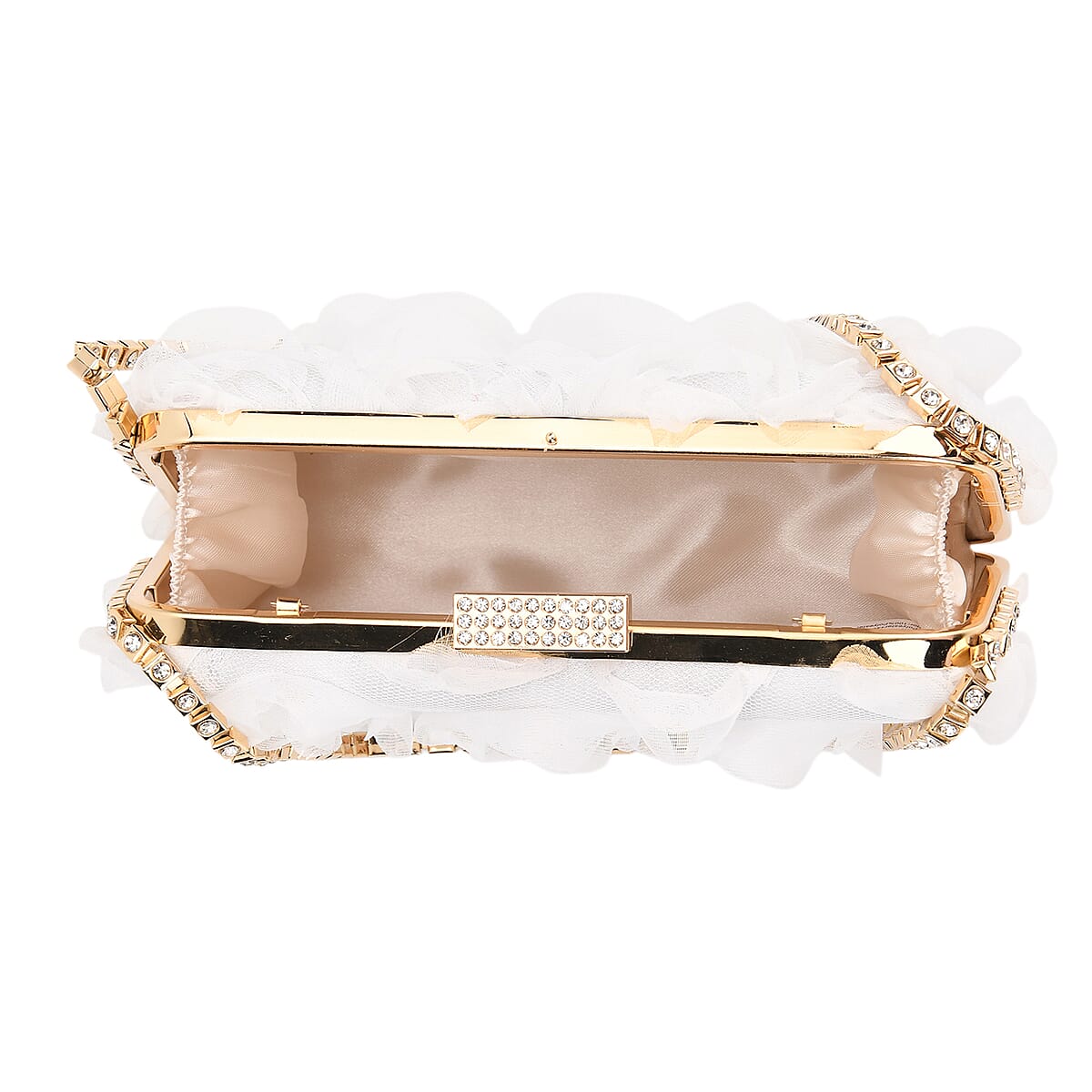 White 3D Flower Crystal Evening Clutch Bag with Shoulder Chain Strap image number 5