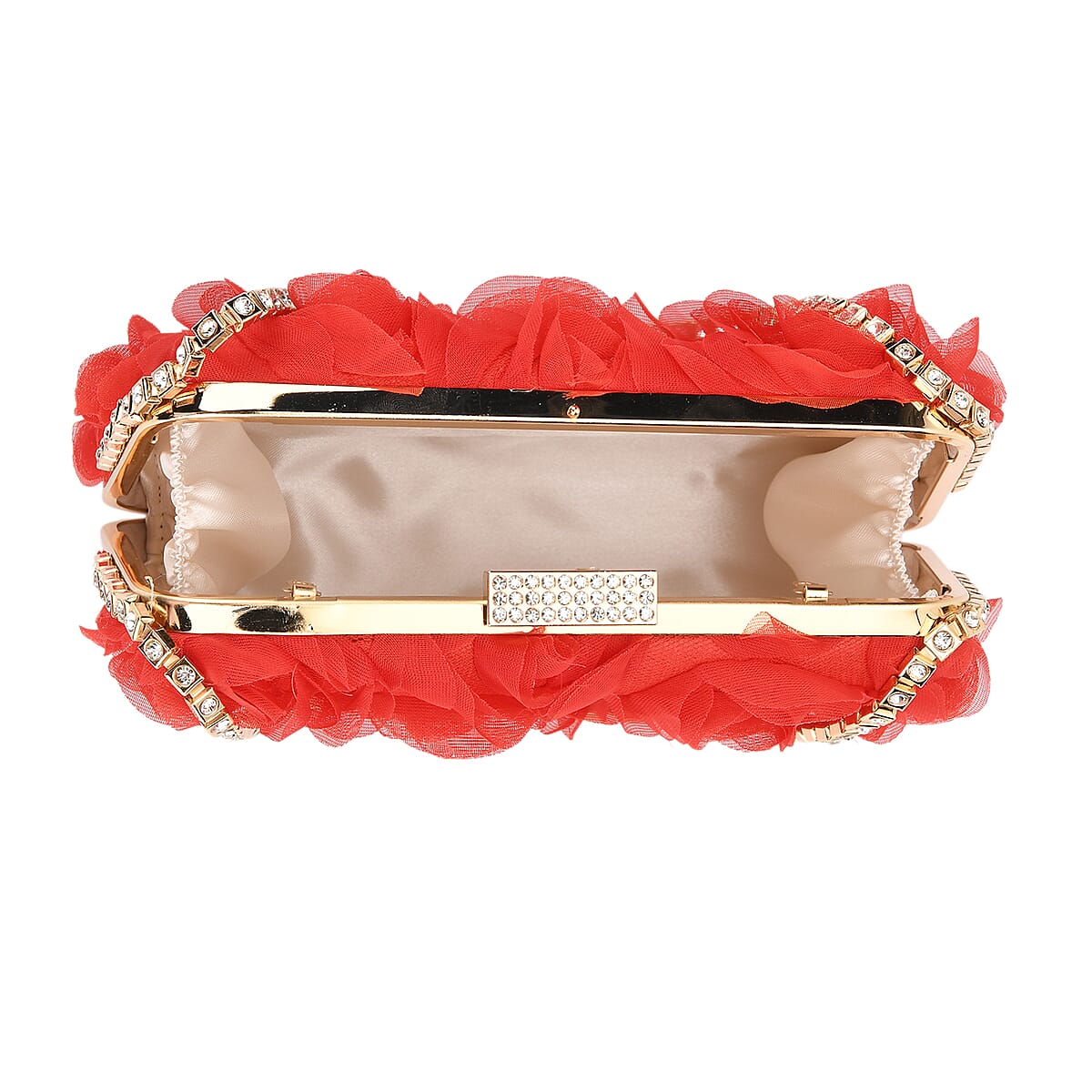 Red 3D Flower Crystal Evening Clutch Bag with Shoulder Chain Strap image number 5