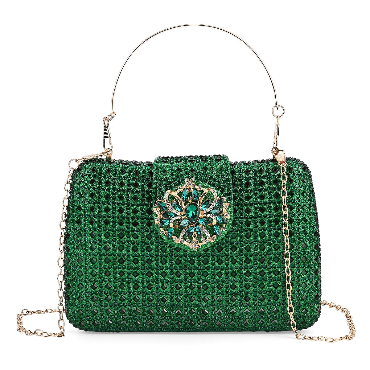 Doorbuster Green Gorgeous Crystal Clutch Bag with Shoulder Chain Strap image number 0