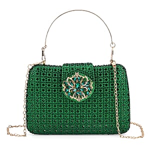 Doorbuster Green Gorgeous Crystal Clutch Bag with Shoulder Chain Strap