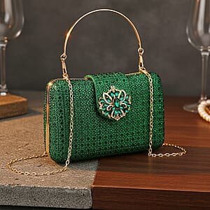 Doorbuster Green Gorgeous Crystal Clutch Bag with Shoulder Chain Strap