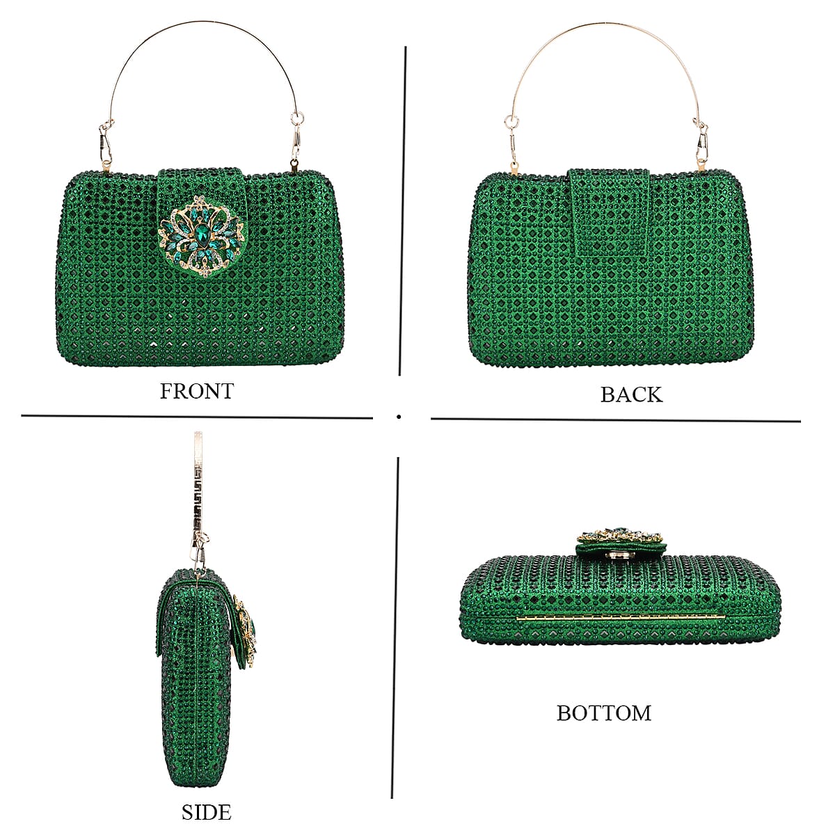 Doorbuster Green Gorgeous Crystal Clutch Bag with Shoulder Chain Strap image number 4