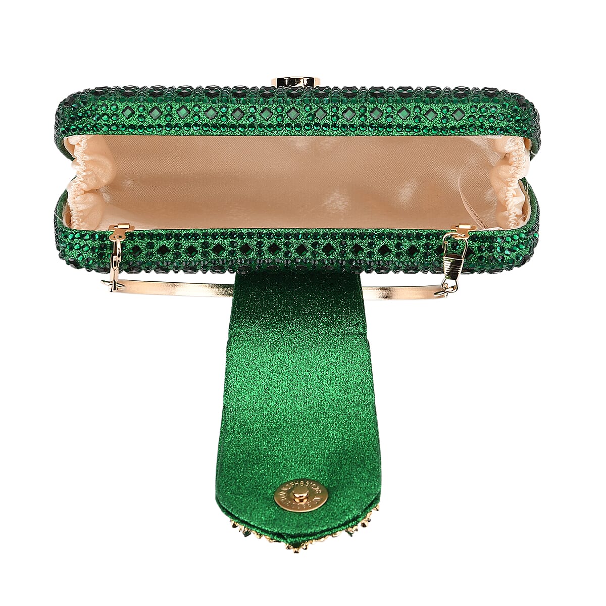Doorbuster Green Gorgeous Crystal Clutch Bag with Shoulder Chain Strap image number 5