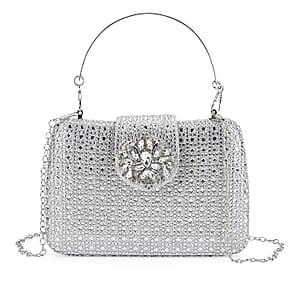 Doorbuster Silver Gorgeous Crystal Clutch Bag with Shoulder Chain Strap