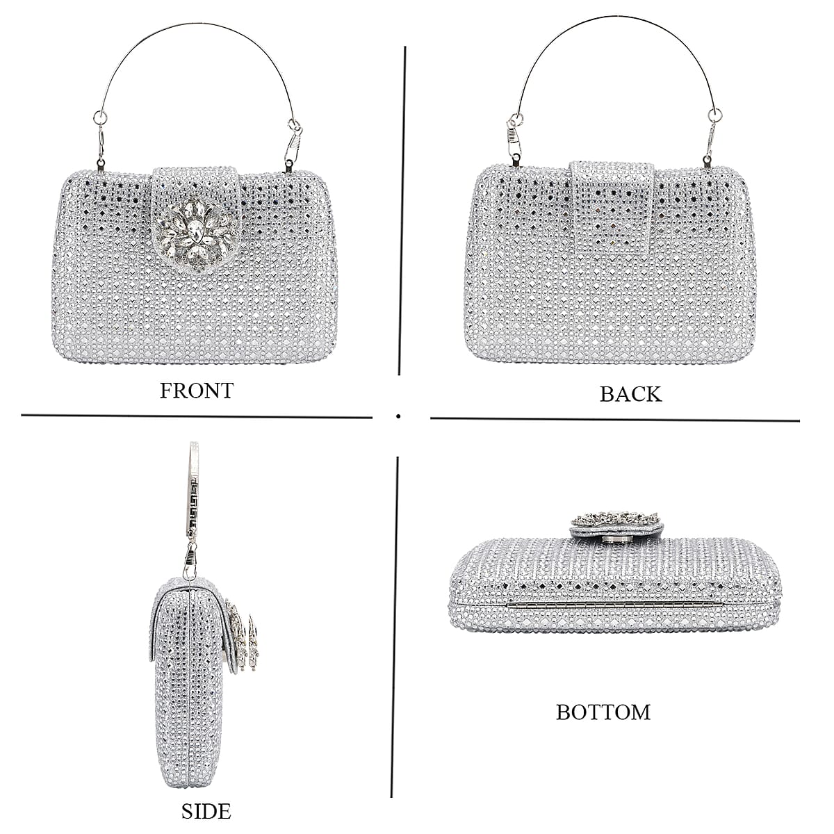 Doorbuster Silver Gorgeous Crystal Clutch Bag with Shoulder Chain Strap image number 4