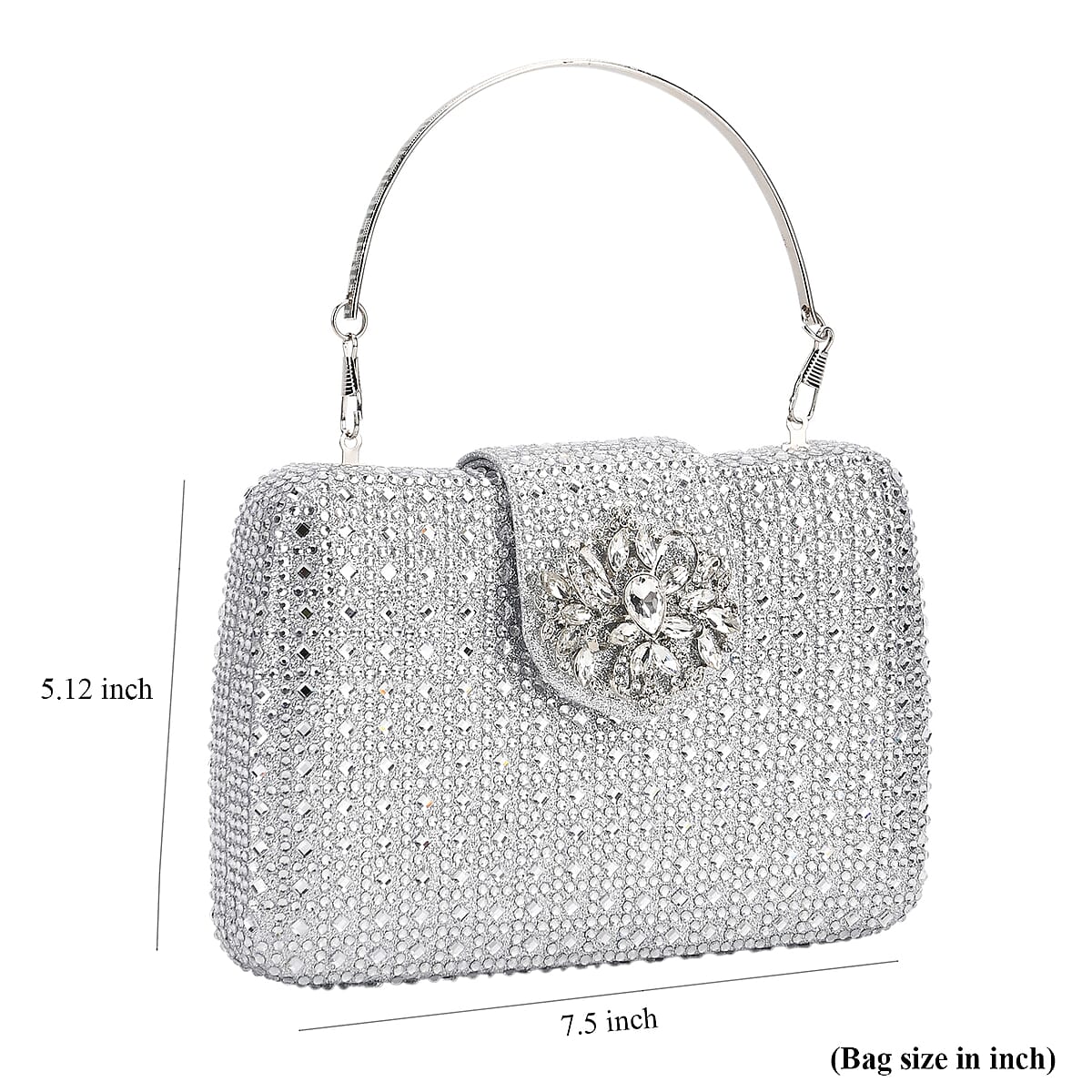 Doorbuster Silver Gorgeous Crystal Clutch Bag with Shoulder Chain Strap image number 6