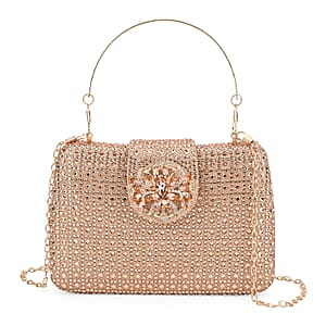  Champagne Gorgeous Crystal Clutch Bag with Shoulder Chain Strap