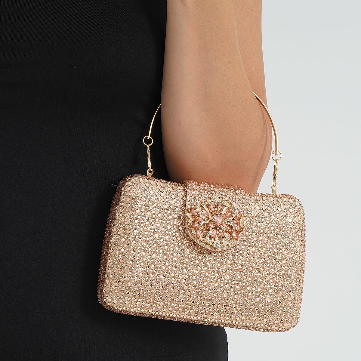  Champagne Gorgeous Crystal Clutch Bag with Shoulder Chain Strap image number 3