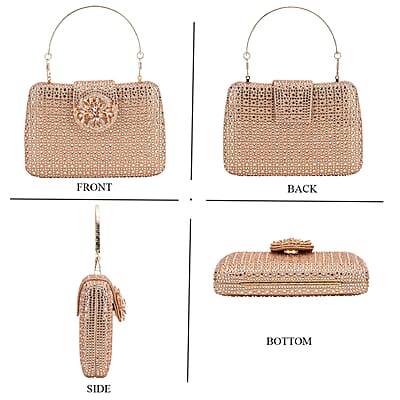  Champagne Gorgeous Crystal Clutch Bag with Shoulder Chain Strap