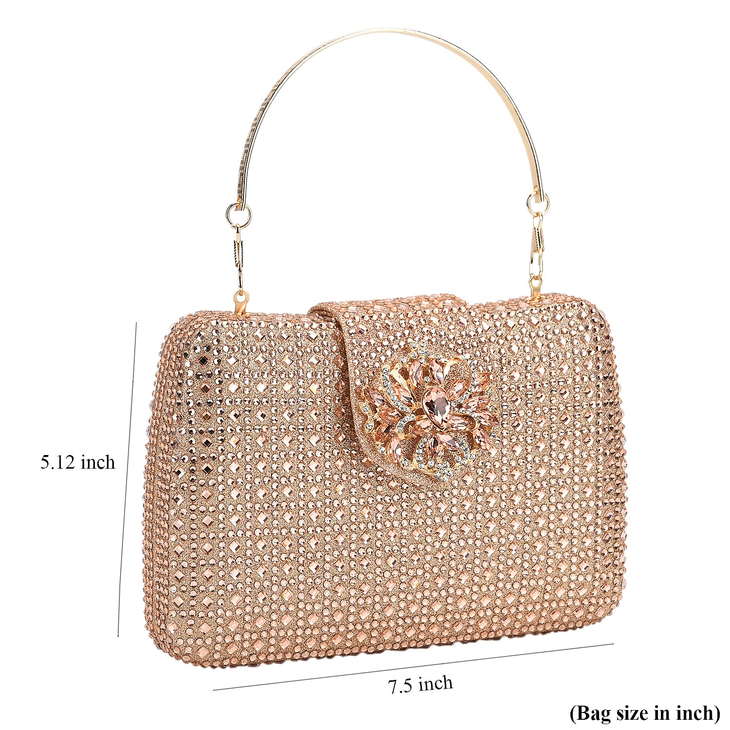 Champagne Gorgeous Crystal Clutch Bag with Shoulder Chain Strap