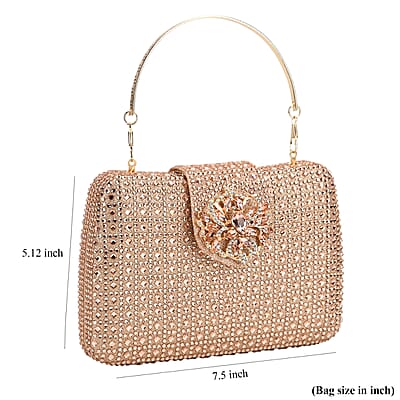  Champagne Gorgeous Crystal Clutch Bag with Shoulder Chain Strap