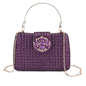 Doorbuster Dark Purple Gorgeous Crystal Clutch Bag with Shoulder Chain Strap