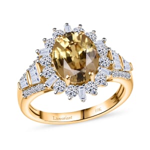 AAA Tanzania Yellow Zircon and Luxuriant Lab Grown Diamond 5.25 ctw Golden Radiance Ring in 10K Yellow Gold (Size 10.0)