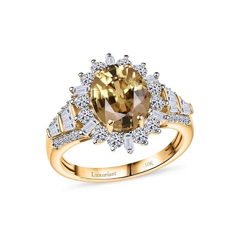 AAA Tanzania Yellow Zircon and Luxuriant Lab Grown Diamond 5.25 ctw Golden Radiance Ring in 10K Yellow Gold (Size 10.0)