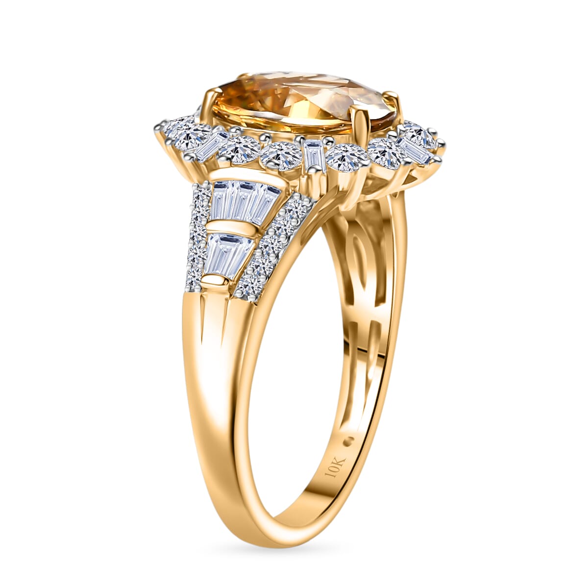 AAA Tanzania Yellow Zircon and Luxuriant Lab Grown Diamond 5.25 ctw Golden Radiance Ring in 10K Yellow Gold (Size 10.0) image number 3