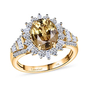 AAA Tanzania Yellow Zircon and Luxuriant Lab Grown Diamond 5.25 ctw Golden Radiance Ring in 10K Yellow Gold (Size 8.0)
