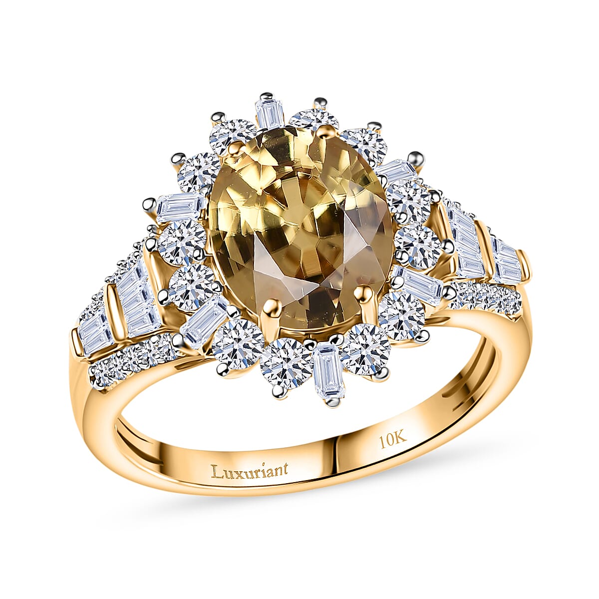 AAA Tanzania Yellow Zircon and Luxuriant Lab Grown Diamond 5.25 ctw Golden Radiance Ring in 10K Yellow Gold (Size 9.0) image number 0
