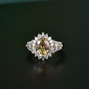 AAA Tanzania Yellow Zircon and Luxuriant Lab Grown Diamond 5.25 ctw Golden Radiance Ring in 10K Yellow Gold (Size 9.0)