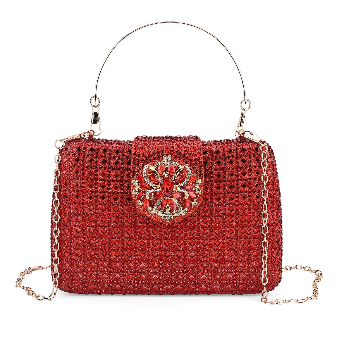  Red Gorgeous Crystal Clutch Bag with Shoulder Chain Strap image number 0