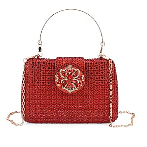  Red Gorgeous Crystal Clutch Bag with Shoulder Chain Strap