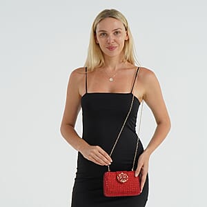  Red Gorgeous Crystal Clutch Bag with Shoulder Chain Strap