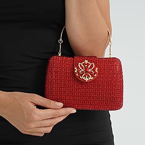  Red Gorgeous Crystal Clutch Bag with Shoulder Chain Strap