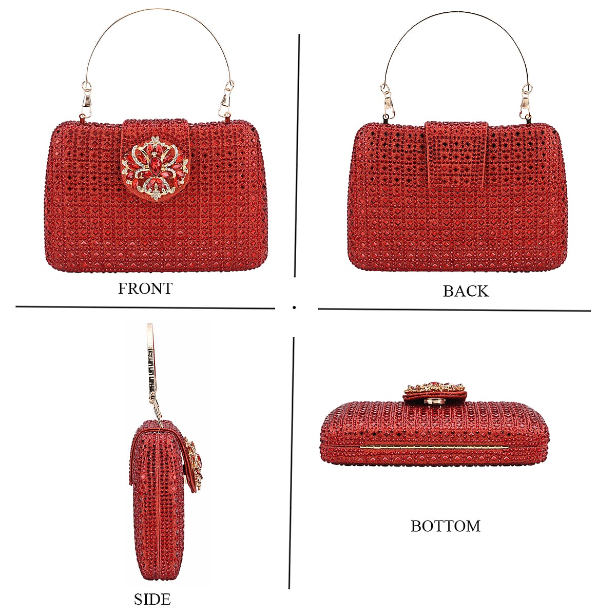  Red Gorgeous Crystal Clutch Bag with Shoulder Chain Strap image number 4