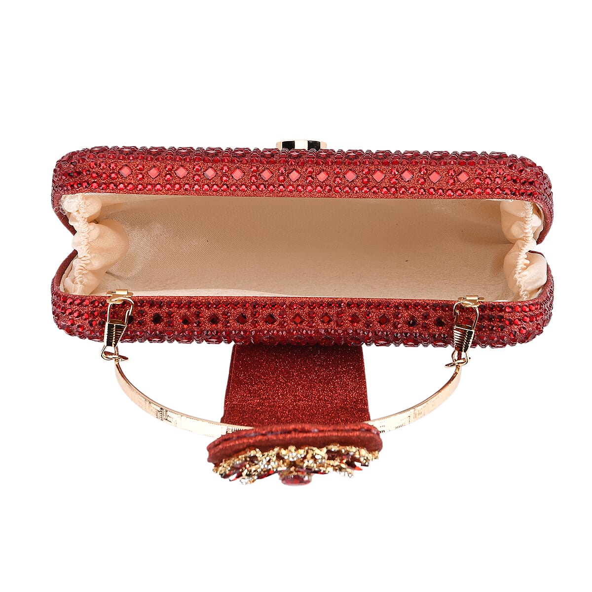  Red Gorgeous Crystal Clutch Bag with Shoulder Chain Strap image number 5