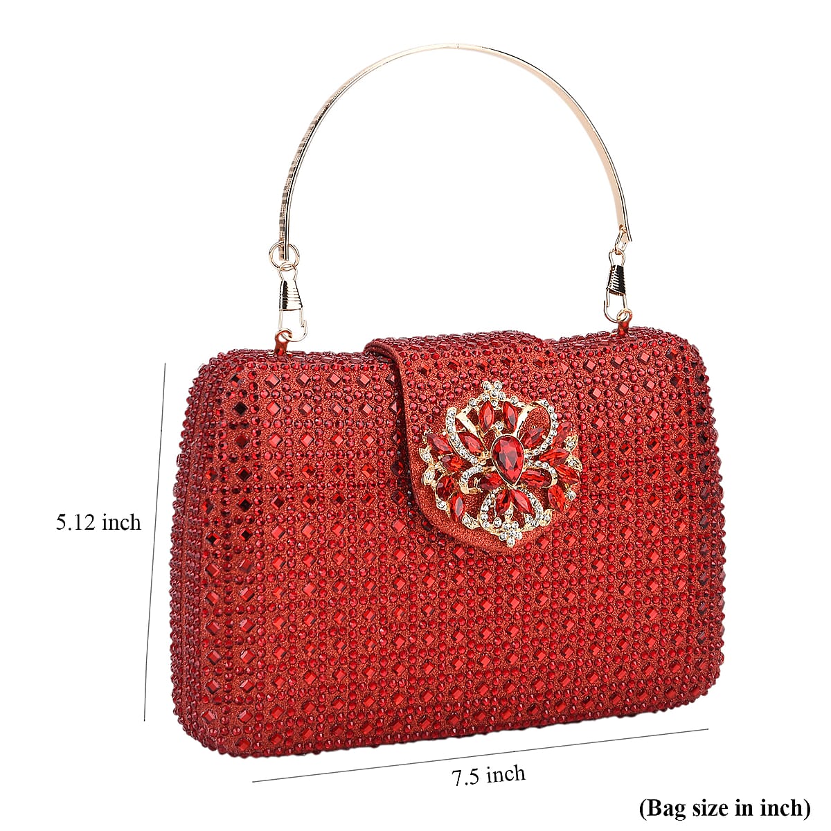  Red Gorgeous Crystal Clutch Bag with Shoulder Chain Strap image number 6