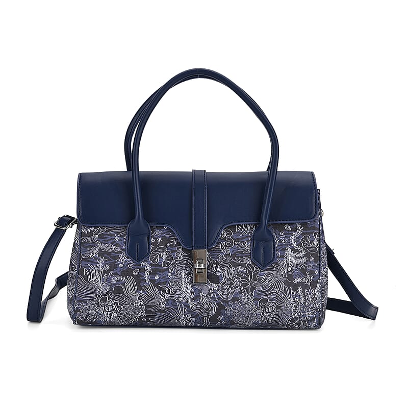 Navy Faux Leather Flap Crossbody Bag with Shoulder Strap