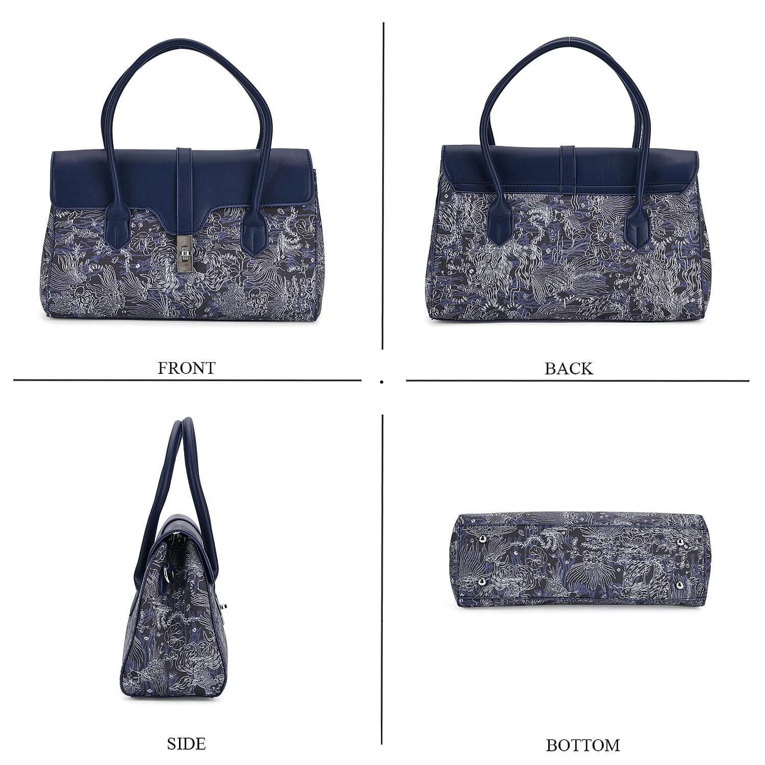Navy Faux Leather Flap Crossbody Bag with Shoulder Strap