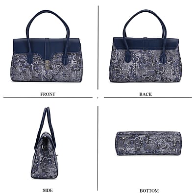 Navy Faux Leather Flap Crossbody Bag with Shoulder Strap