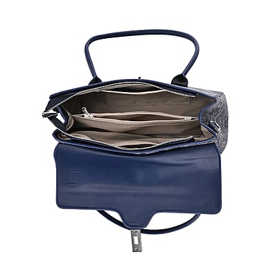 Navy Faux Leather Flap Crossbody Bag with Shoulder Strap