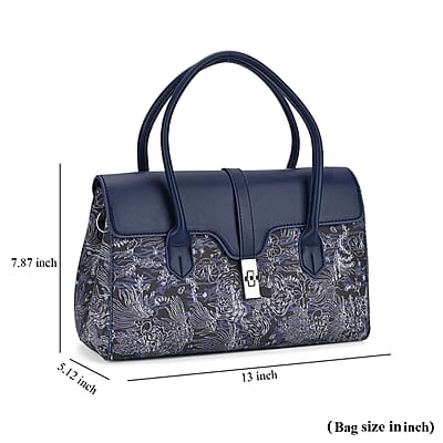 Navy Faux Leather Flap Crossbody Bag with Shoulder Strap