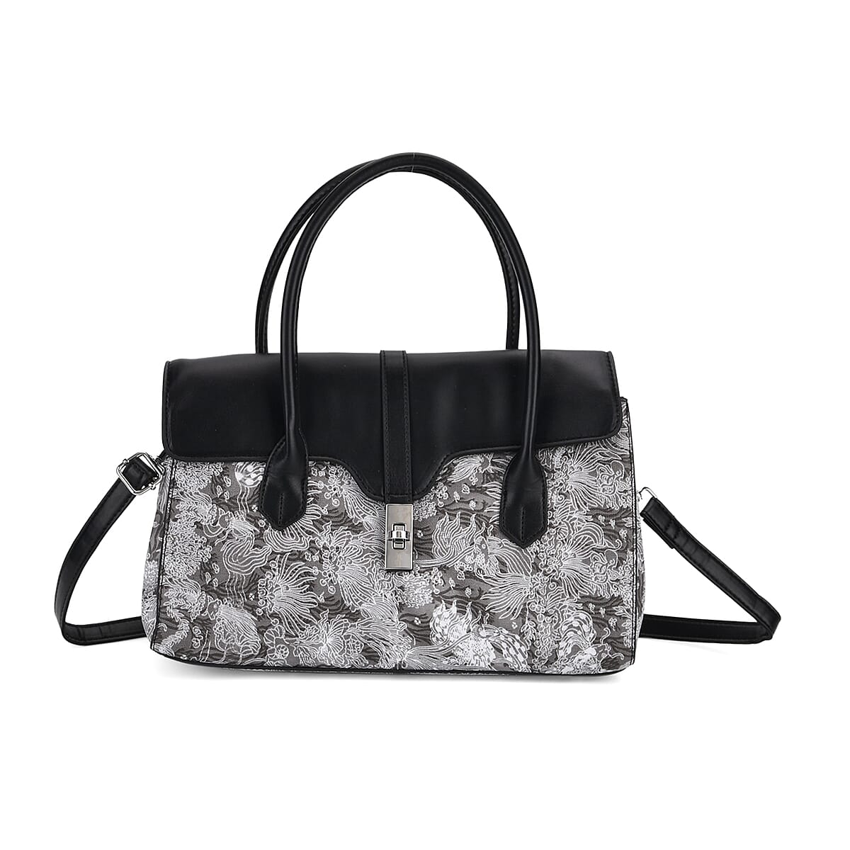 Black Faux Leather Flap Crossbody Bag with Shoulder Strap image number 0
