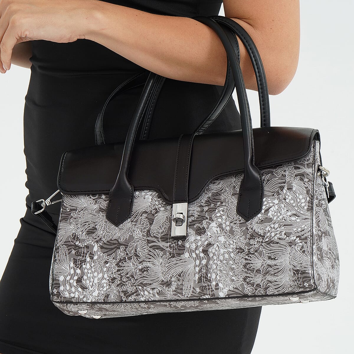 Black Faux Leather Flap Crossbody Bag with Shoulder Strap image number 3