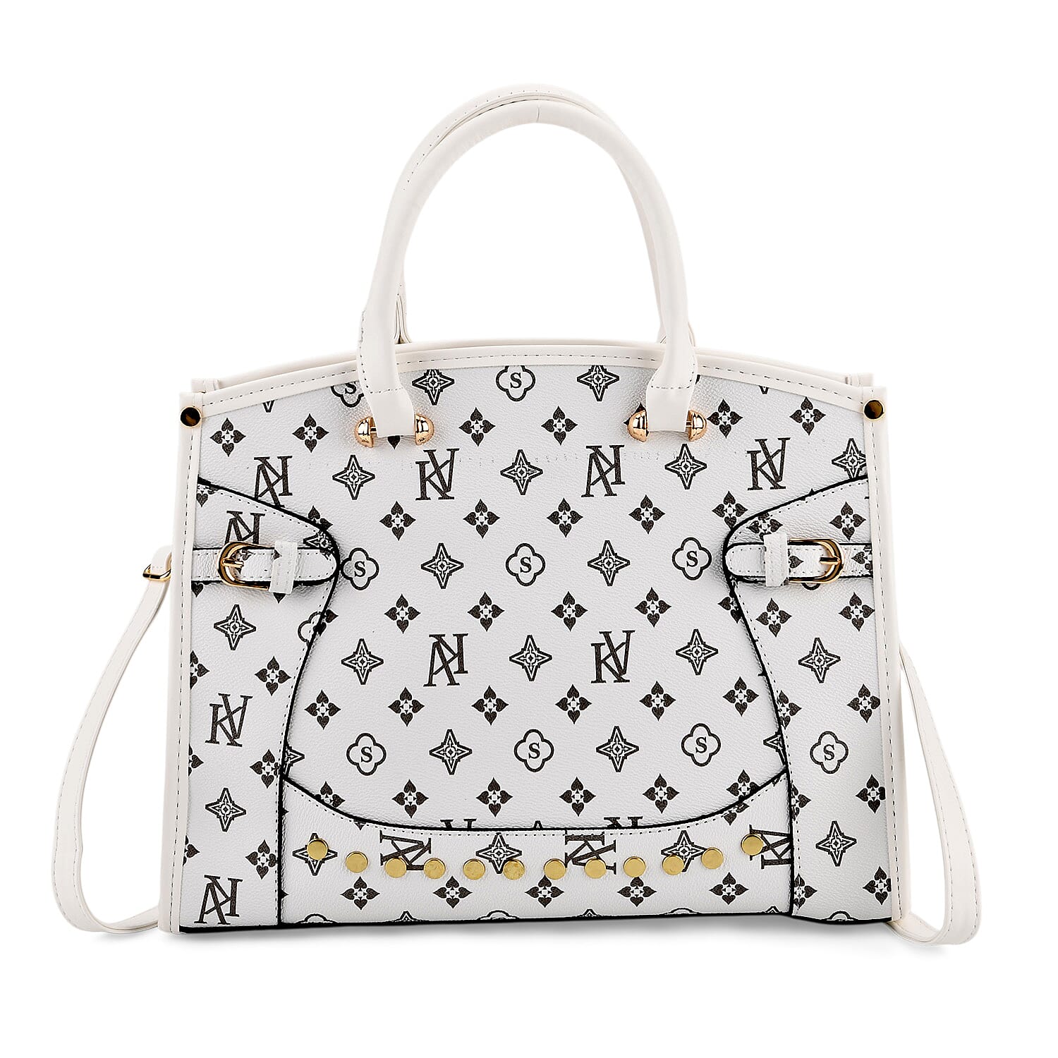 Warehouse Blowout Deal La Marey White with S Pattern Faux Leather Crossbody Bag with Shoulder Strap
