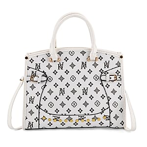 Warehouse Blowout Deal La Marey White with S Pattern Faux Leather Crossbody Bag with Shoulder Strap