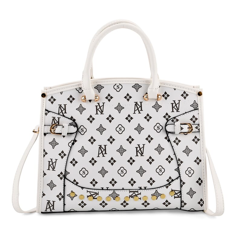 La Marey White with S Pattern Faux Leather Crossbody Bag with Shoulder Strap