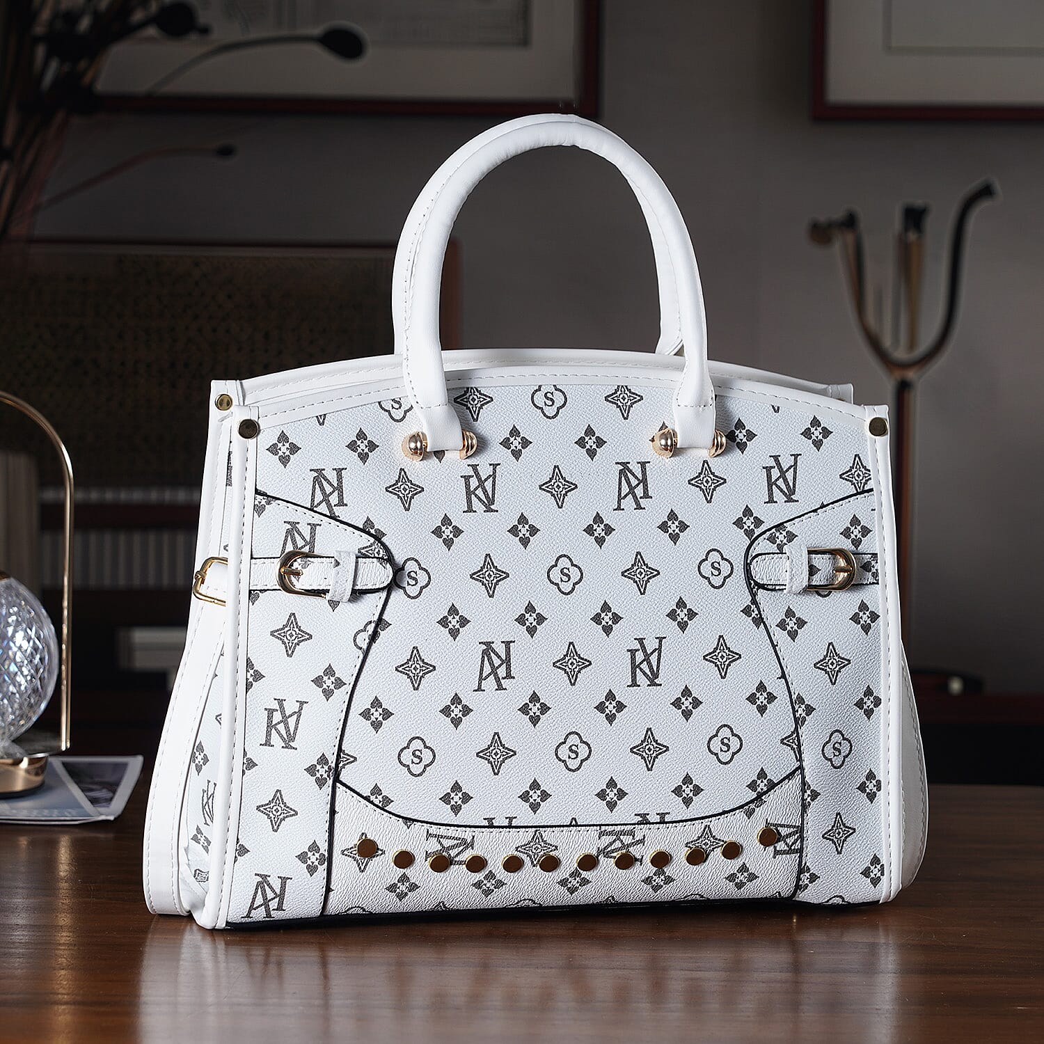 Warehouse Blowout Deal La Marey White with S Pattern Faux Leather Crossbody Bag with Shoulder Strap