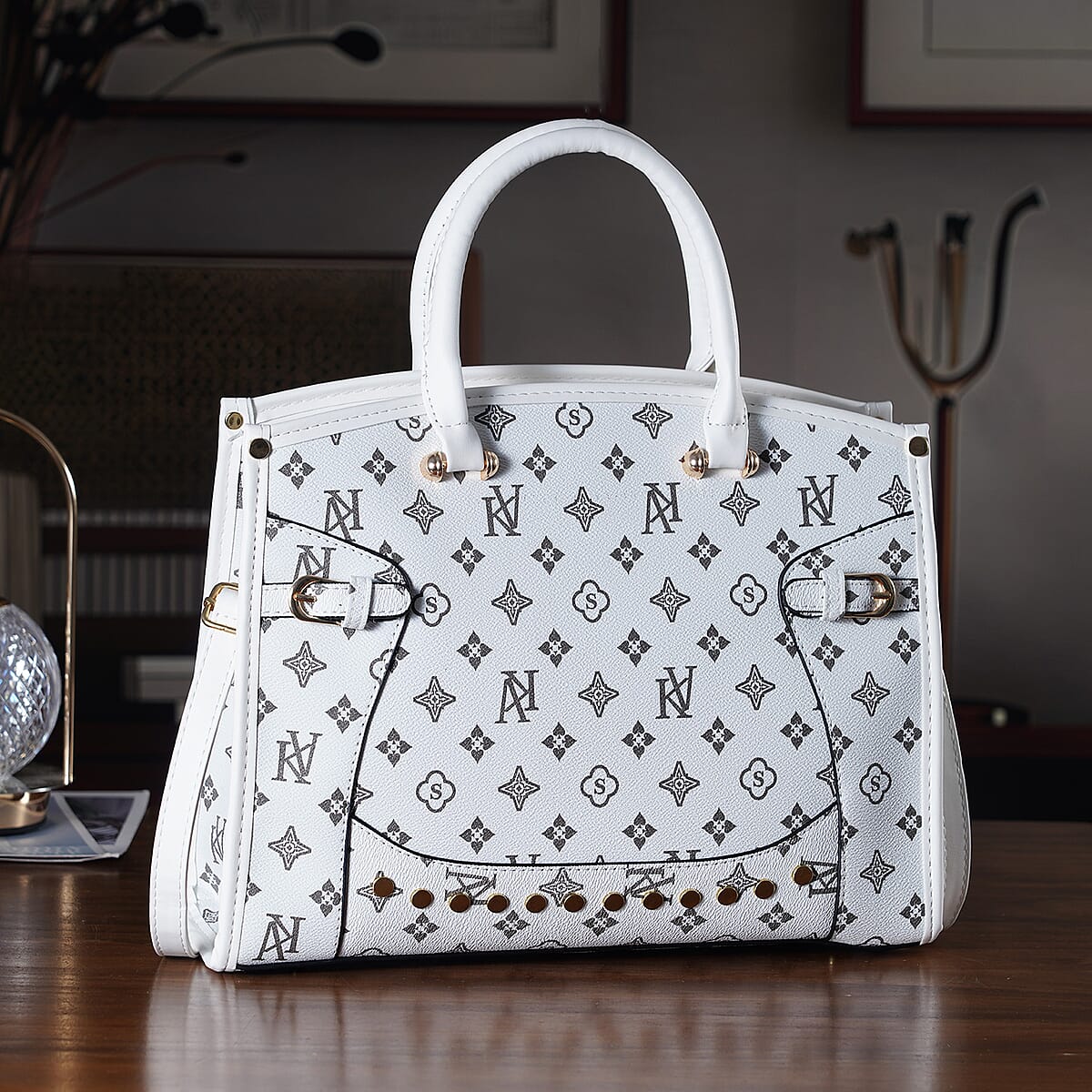 Warehouse Blowout Deal La Marey White with S Pattern Faux Leather Crossbody Bag with Shoulder Strap image number 1